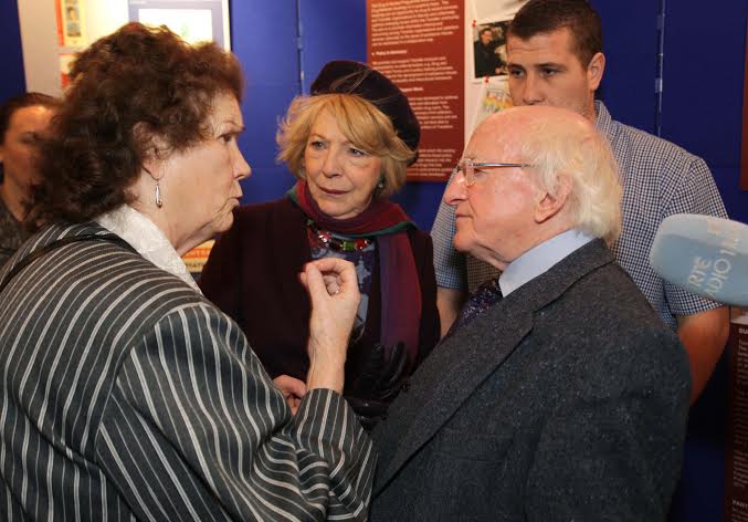 Guest of Honour President of Ireland, Michael D. Higgins and his wife Sabina, here speaking to Missie Collins. ©Photo by Derek Speirs 
