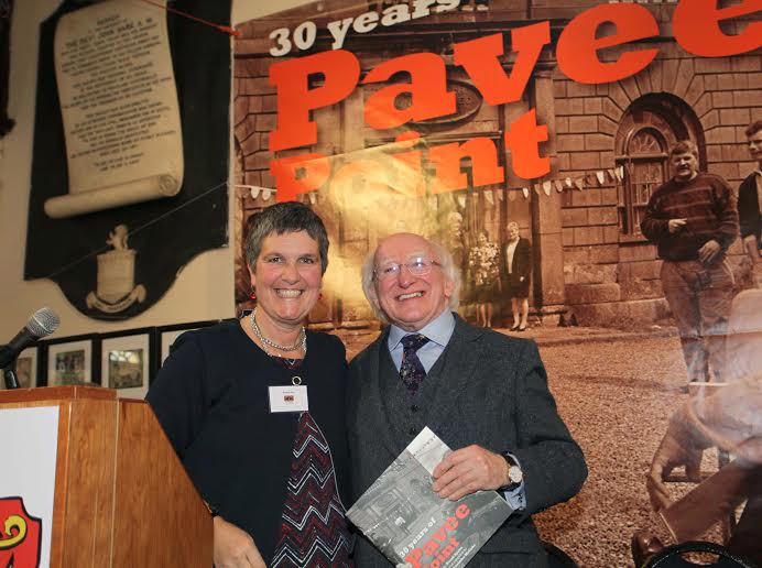 18.11.15. Dublin. Pavee Point Traveller & Roma Centre 30th Anniversary Event, attended by Guest of Honour President of Ireland, Michael D. Higgins and his wife Sabina. Here Ronnie Fay Co-Director Pavee Point presents the President with the book '30 Years of Pavee Point'. ©Photo by Derek Speirs