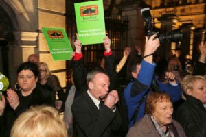 Media and music outside Dáil at historic statement. ©Photo by Derek Speirs 