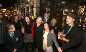 People moved to song outside Dáil Eireann ©Photo by Derek Speirs 