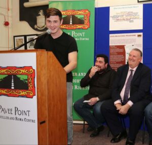 Richie O Leary, John Paul Collins and Governor Brian Murphy at the presentation of certificates to participants who completed the Pavee Point Mountjoy Prison Feuding Deterrence Course. ©Photo by Derek Speirs 