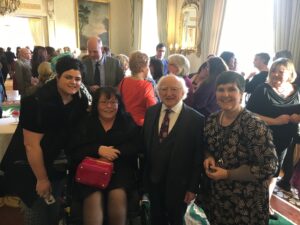 (L to R) Tracey Reilly, Rosaleen McDonagh, President Michael D. Higgins and Ronnie Fay.  